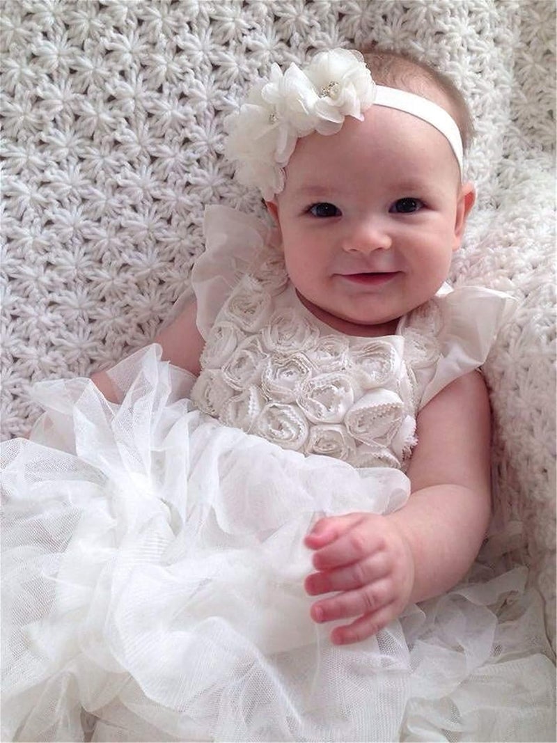 Ldcx Baby girls infant crochet butterfly headbands and knitted flower barefoot sandals.(BBFJ3) (Flower White) - Image 3